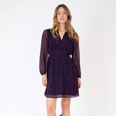 Short fitted and printed OBORA robin purple dress