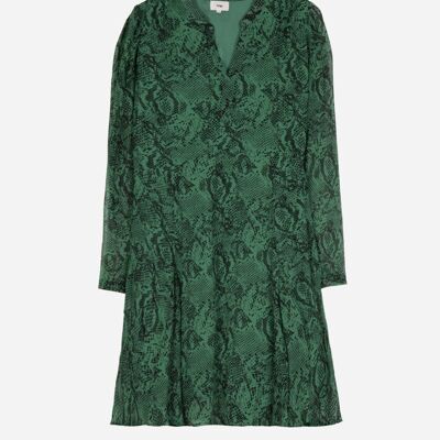 Kurzes, tailliertes und bedrucktes Kleid OTILA in grünem Serpa