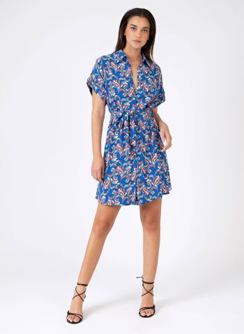 Robe courte chemise imprimée MILIANETTE demi bleu 1