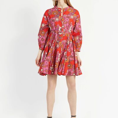 Short flared and printed dress ODREANO archie red