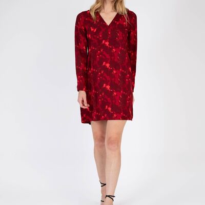 Short flared and printed dress OUSTINE quartz red