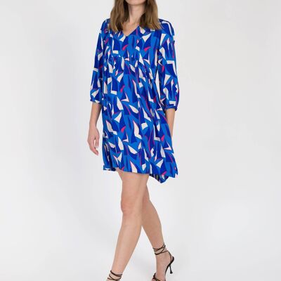OZANIE zelda blue short flowing and printed dress