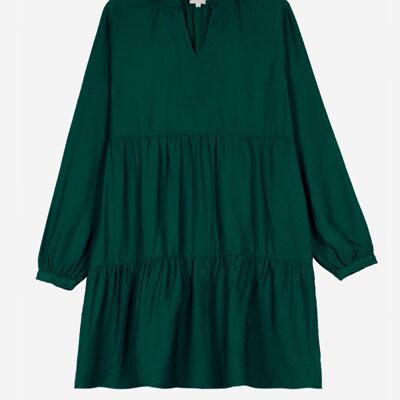 Short plain dress with ruffles MARJOLAINE foret