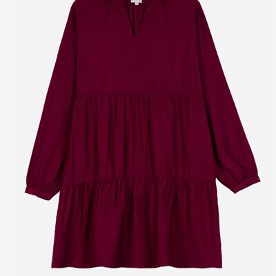 Short plain dress with ruffles MARJOLAINE purple