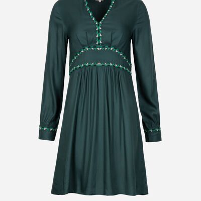 Short plain and embroidered dress OBILA green