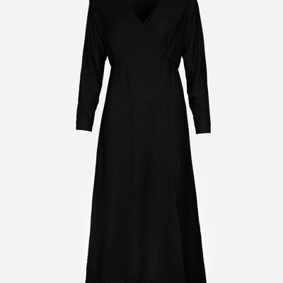Long black wrap-around and slit dress MARULY