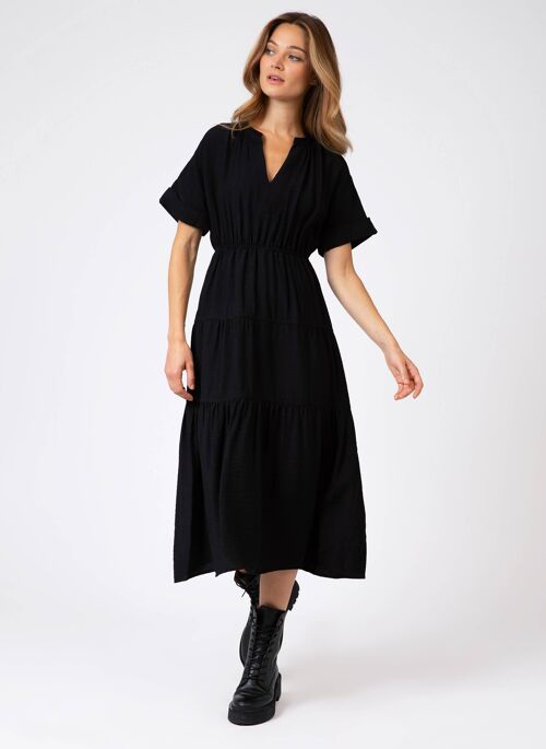 Robe midi à volants et unie MOTTALI noir