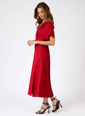 Robe midi cache-cœur et unie MISSIA cerise 3