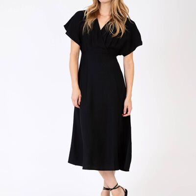 Robe midi cache-cœur et unie MISSIA noir