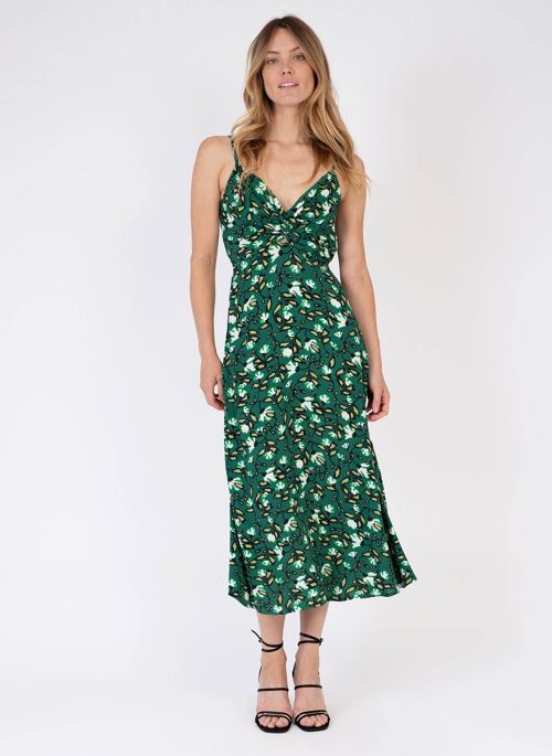 Robe midi cocktail et imprimée MERIKA amina vert