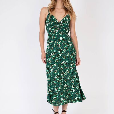 Robe midi cocktail et imprimée MERIKA amina vert