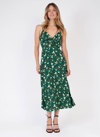 Robe midi cocktail et imprimée MERIKA amina vert 1