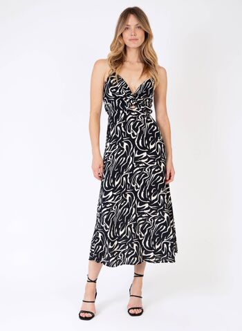 Robe midi cocktail et imprimée MERIKA june noir 1