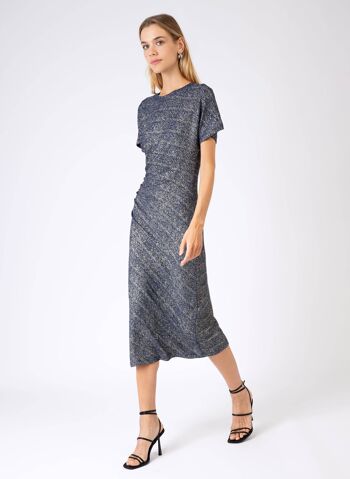 Robe midi drapée et scintillante EVITO bleu 3