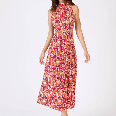 MEMA fluor raspberry high-cut and printed midi dress