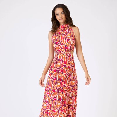 MEMA fluor raspberry high-cut and printed midi dress
