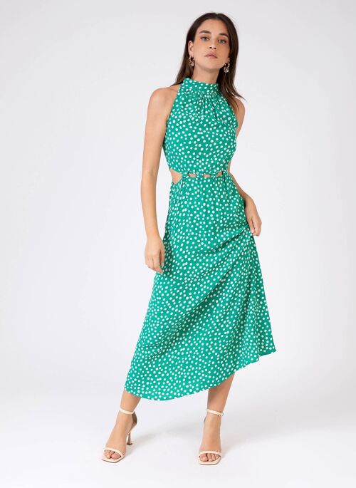 Robe midi échancrée et imprimée MEMA pipa menthe