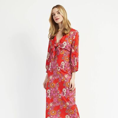 Red ORFEO archie printed cotton midi dress