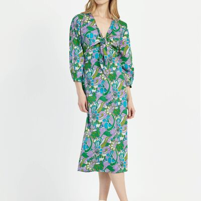 ORFEO terry mauve printed cotton midi dress