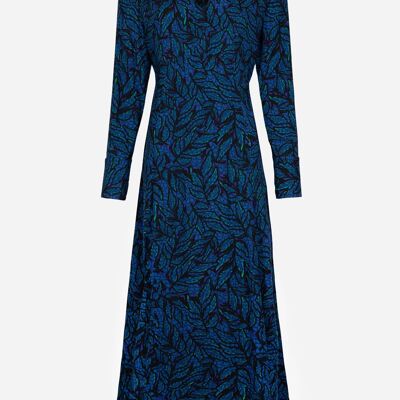 ONEMO yuna blue printed viscose midi dress