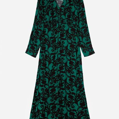 OULIA half green flared and printed midi dress