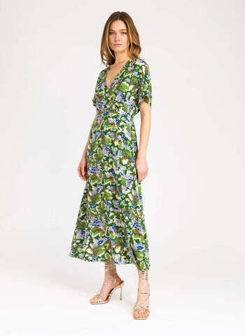 Robe midi imprimée cache-cœur OZAKA mirage olive 1