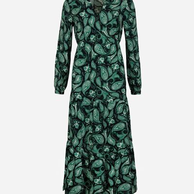 MAXIME green catarina printed and gathered midi dress