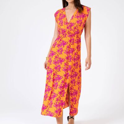 MIVIDA clematie clementine printed midi dress