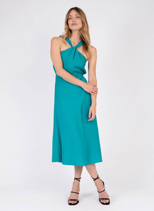 Robe midi unie et bustier MUGUITE turquoise