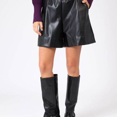 POUMY black faux leather shorts