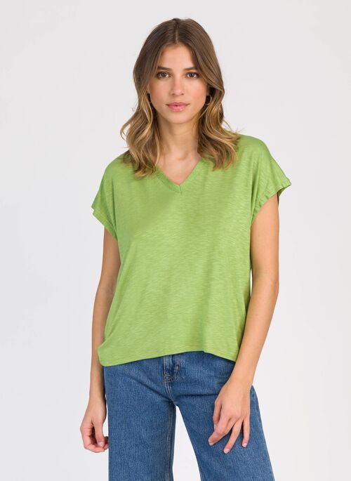 T-shirt col lurex manches courtes TETANIA avocado