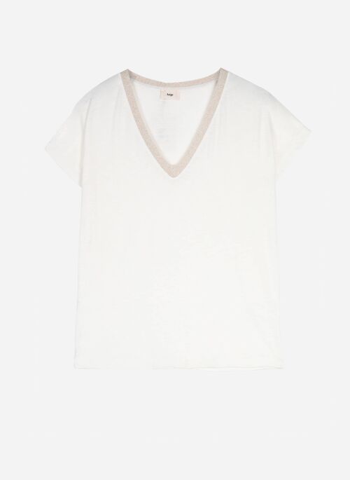 T-shirt col lurex manches courtes TETANIA blanc