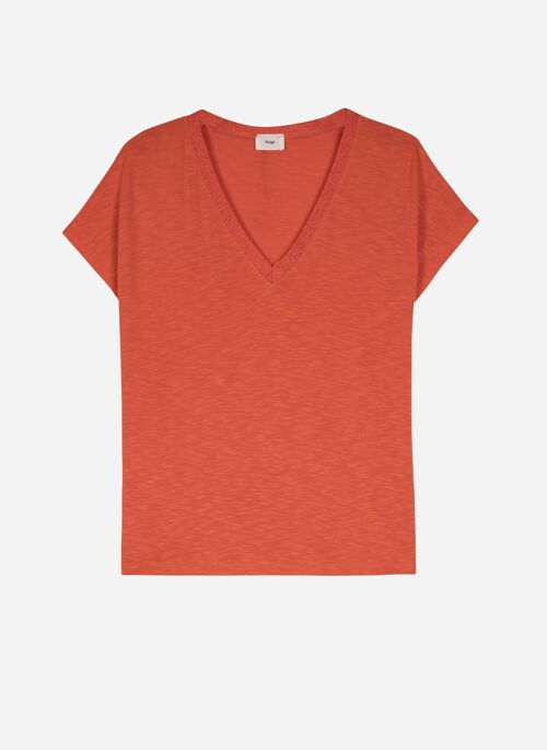 T-shirt col lurex manches courtes TETANIA orange