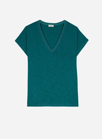 T-shirt col lurex manches courtes TETANIA turquoise