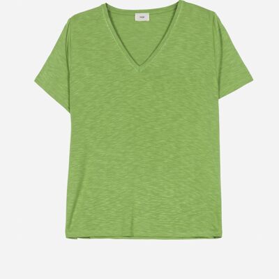 Topstitched collar short-sleeved T-shirt TIMNA avocado