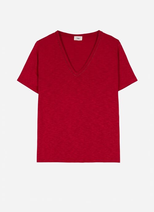 T-shirt col surpiqué manches courtes TIMNA cerise