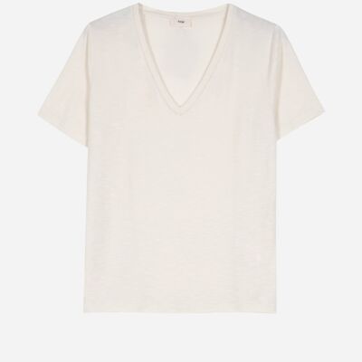 TIMNA ecru short-sleeved topstitched collar t-shirt