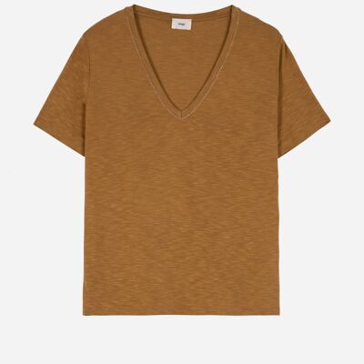 TIMNA goldenes Kurzarm-T-Shirt mit abgestepptem Kragen