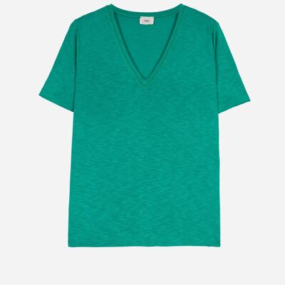 Mintfarbenes TIMNA Kurzarm-T-Shirt mit abgestepptem Kragen