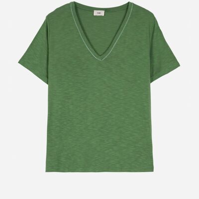 TIMNA-Schaum-T-Shirt mit kurzen Ärmeln und abgestepptem Kragen