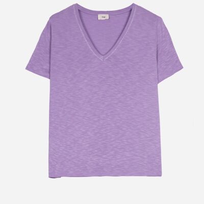 TIMNA purple short-sleeved topstitched collar t-shirt