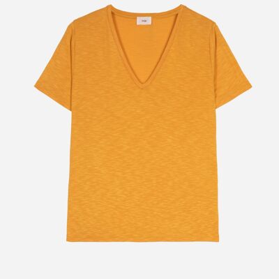 TIMNA saffron short-sleeved topstitched collar t-shirt