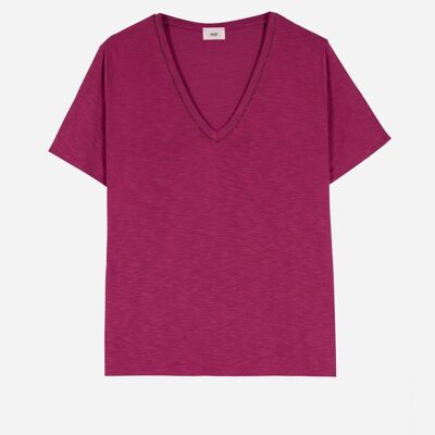 TIMNA lila kurzärmeliges T-Shirt mit abgestepptem Kragen