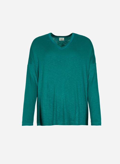 T-shirt col V en viscose TAJA turquoise