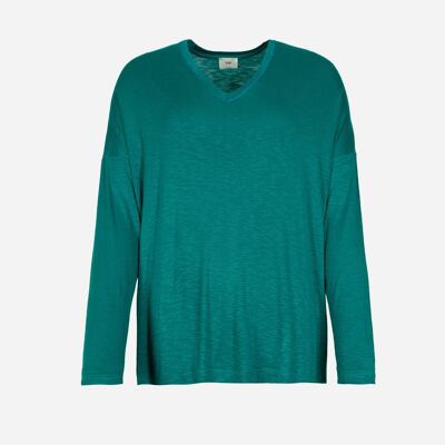 TAJA turquoise viscose V-neck T-shirt