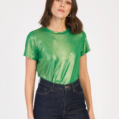 AFIDO grün schillerndes Rundhals-T-Shirt