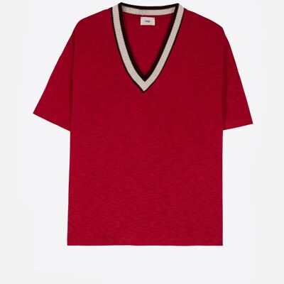 TONGA cherry short-sleeved V-neck t-shirt