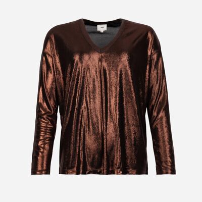 AGNESY bronzefarbenes Langarm-Metallic-T-Shirt
