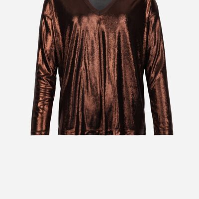 AGNESY bronzefarbenes Langarm-Metallic-T-Shirt
