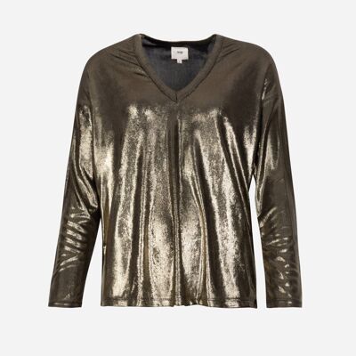 AGNESY goldenes Langarm-Metallic-T-Shirt